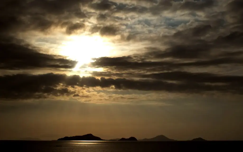 The islands of Komodo National Park seen across the water from Labuan Bajo.